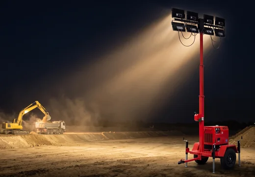 RV 4800 acesa varrendo com luz uma frente de terraplenagem à noite